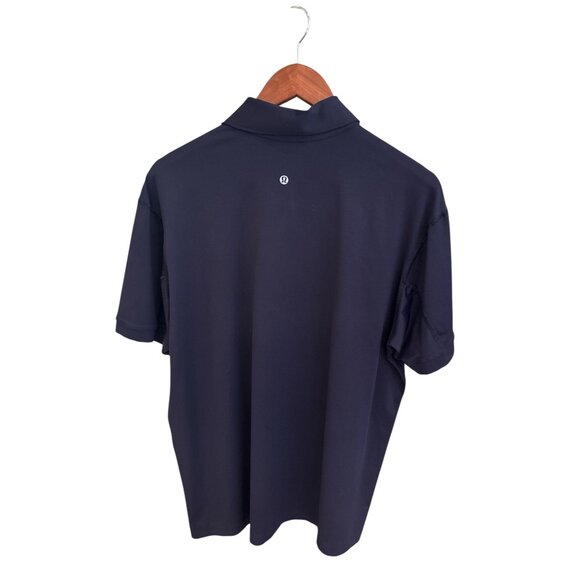 Lululemon Mens Dark Blue Polo Shirt Size L Short Sleeve Button-Up Athletic Fit - Picture 2 of 5